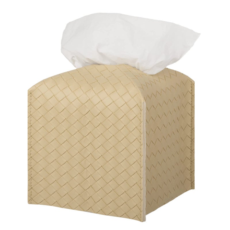 zoocatia Tissue Box Cover PU Leather Tissue Holder Square Facial Tissue Case Facial Paper Organizer Dispenser for Bathroom  Vanity Countertop  Tabletop  Car  Rice Apricot - Image 1